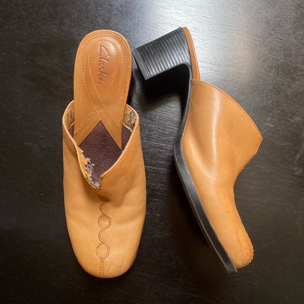 vintage leather heeled mules